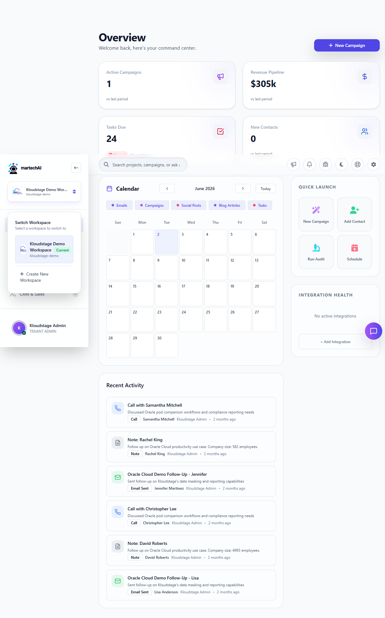 Workspace Switcher in MartechAI