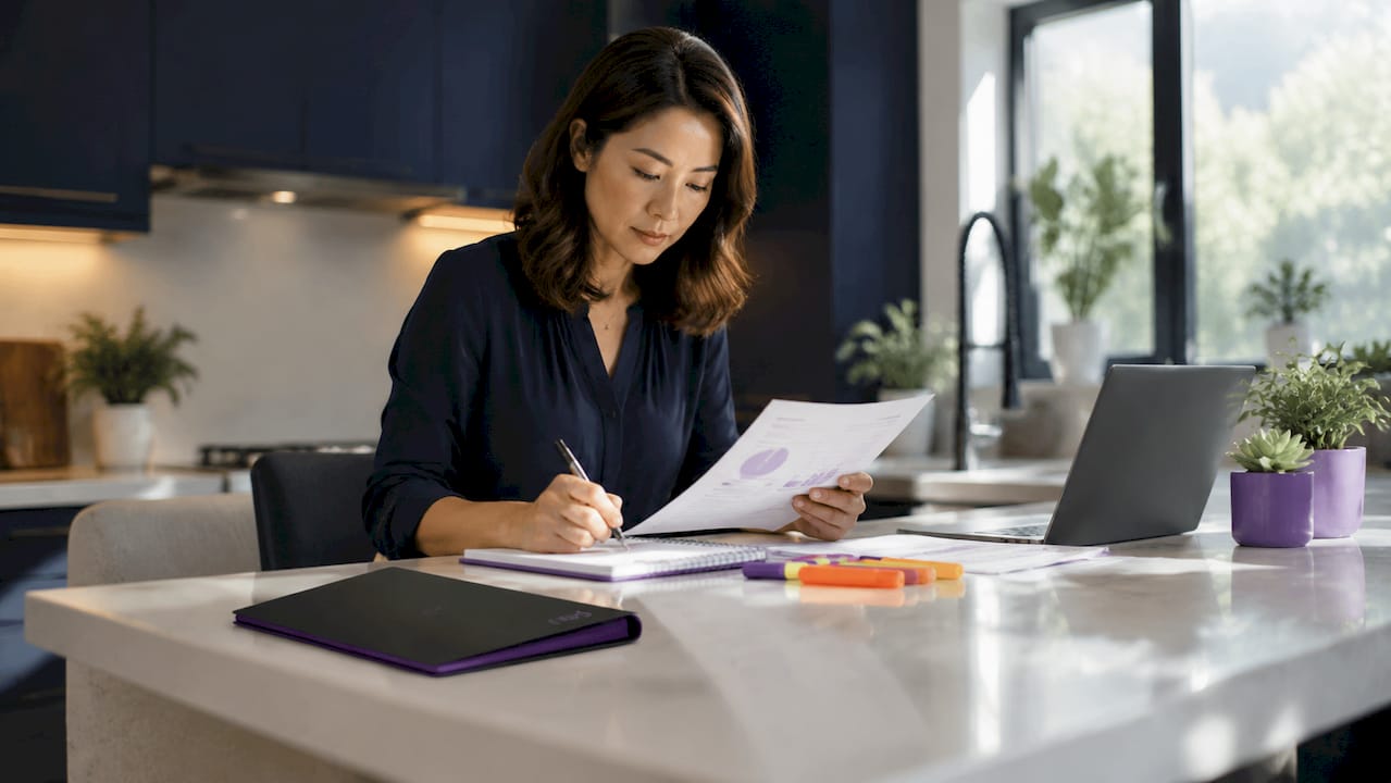 Marketing manager working with reports at desk