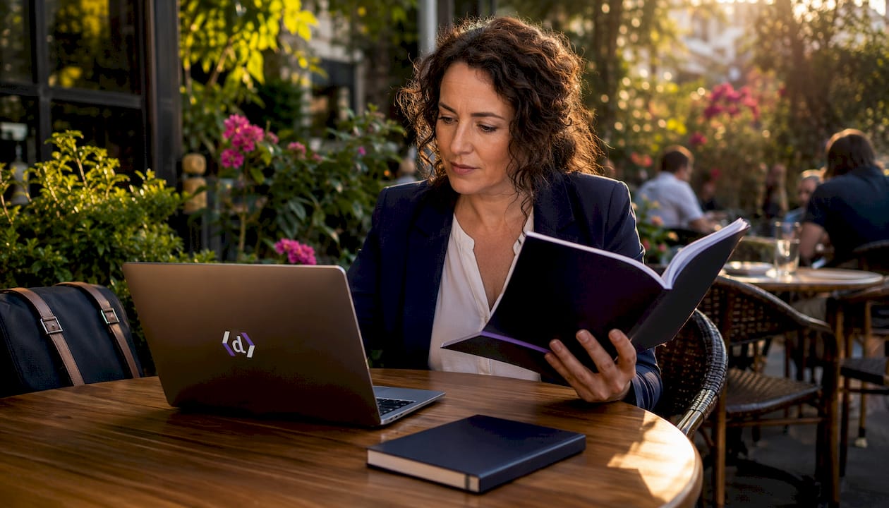 Marketing manager coordinating platform integration at desk