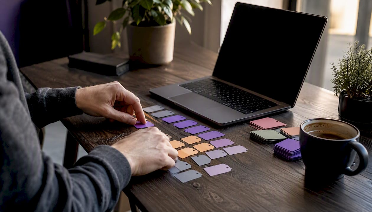 Hands tagging digital content assets