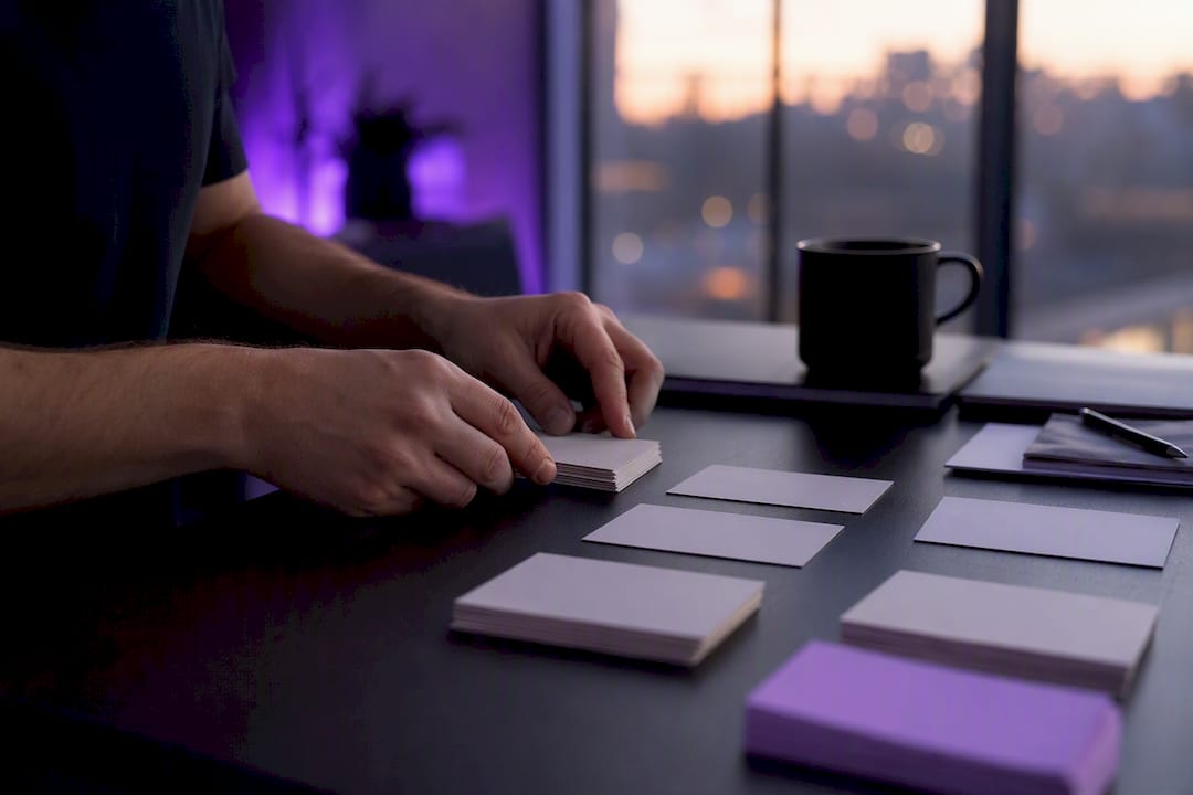 Close-up of hands adjusting SEO notes