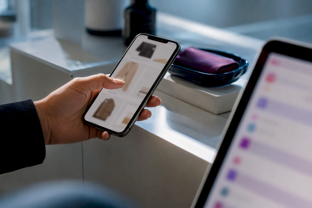 Shopper browsing products beside triggered email